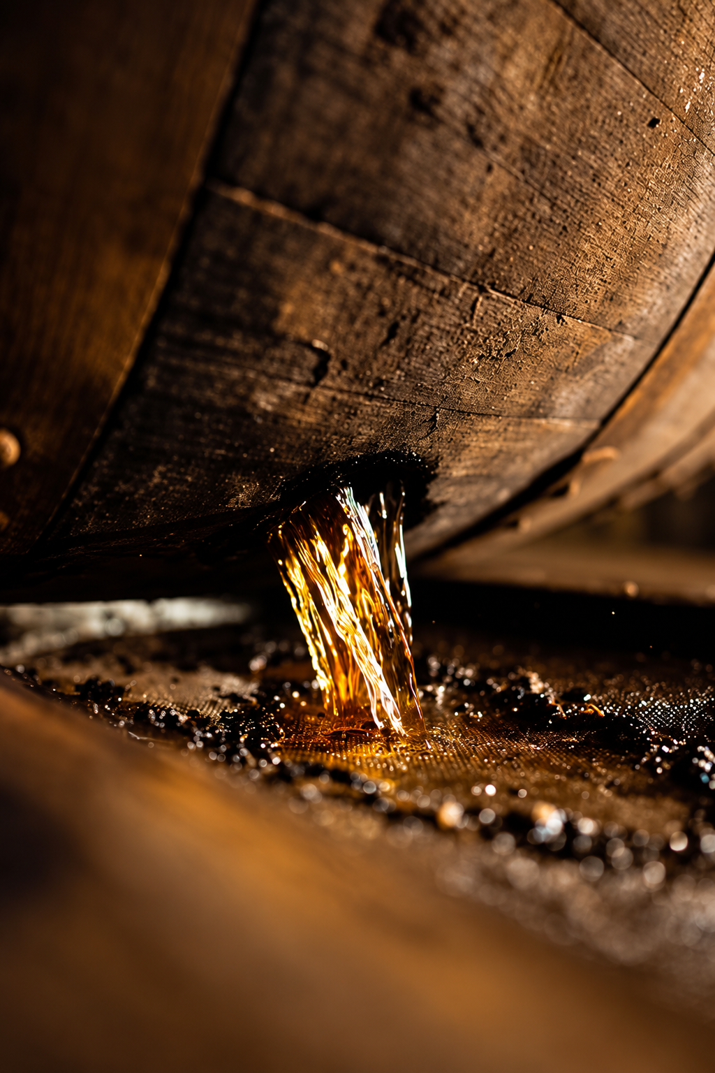 Rum poured from an oak cask