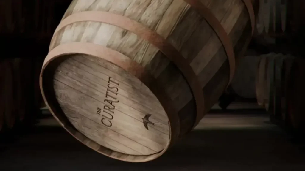 The Curatist branded oak barrel used in the rum maturation process